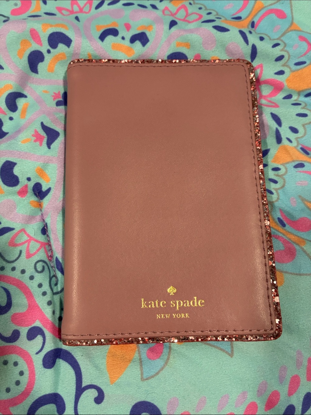 kate spade Rose Pink Passport Cover with Rose Gold Glitter Trim